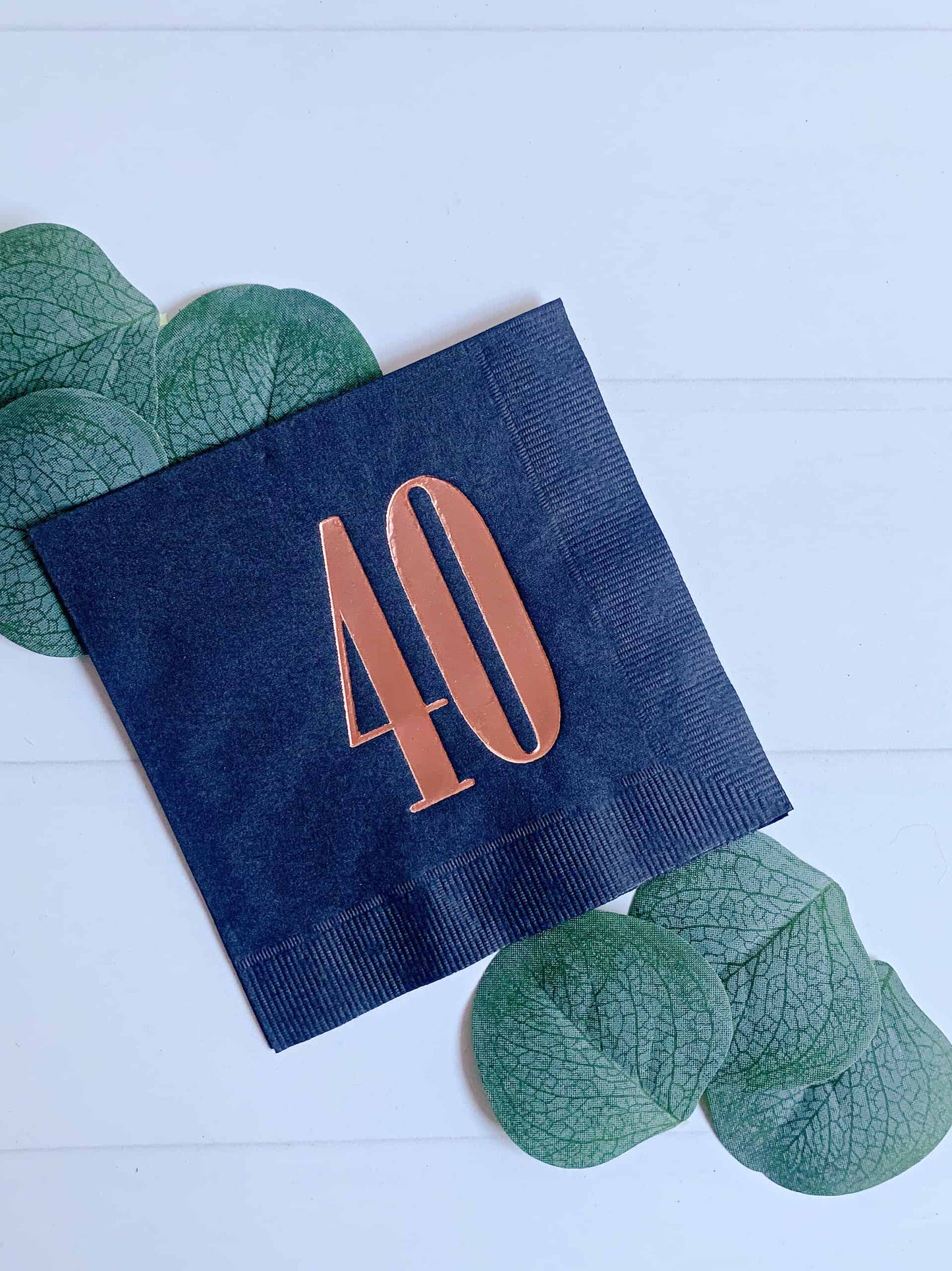 40th Birthday Napkins - Black with Rose Gold