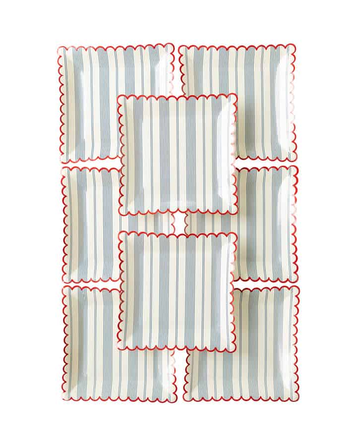 Blue Ticking Striped Scallop Plates