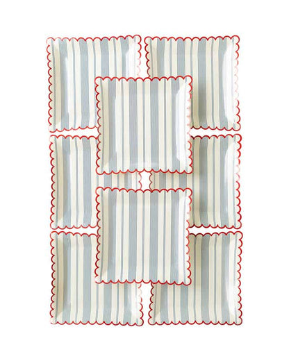 Blue Ticking Striped Scallop Plates