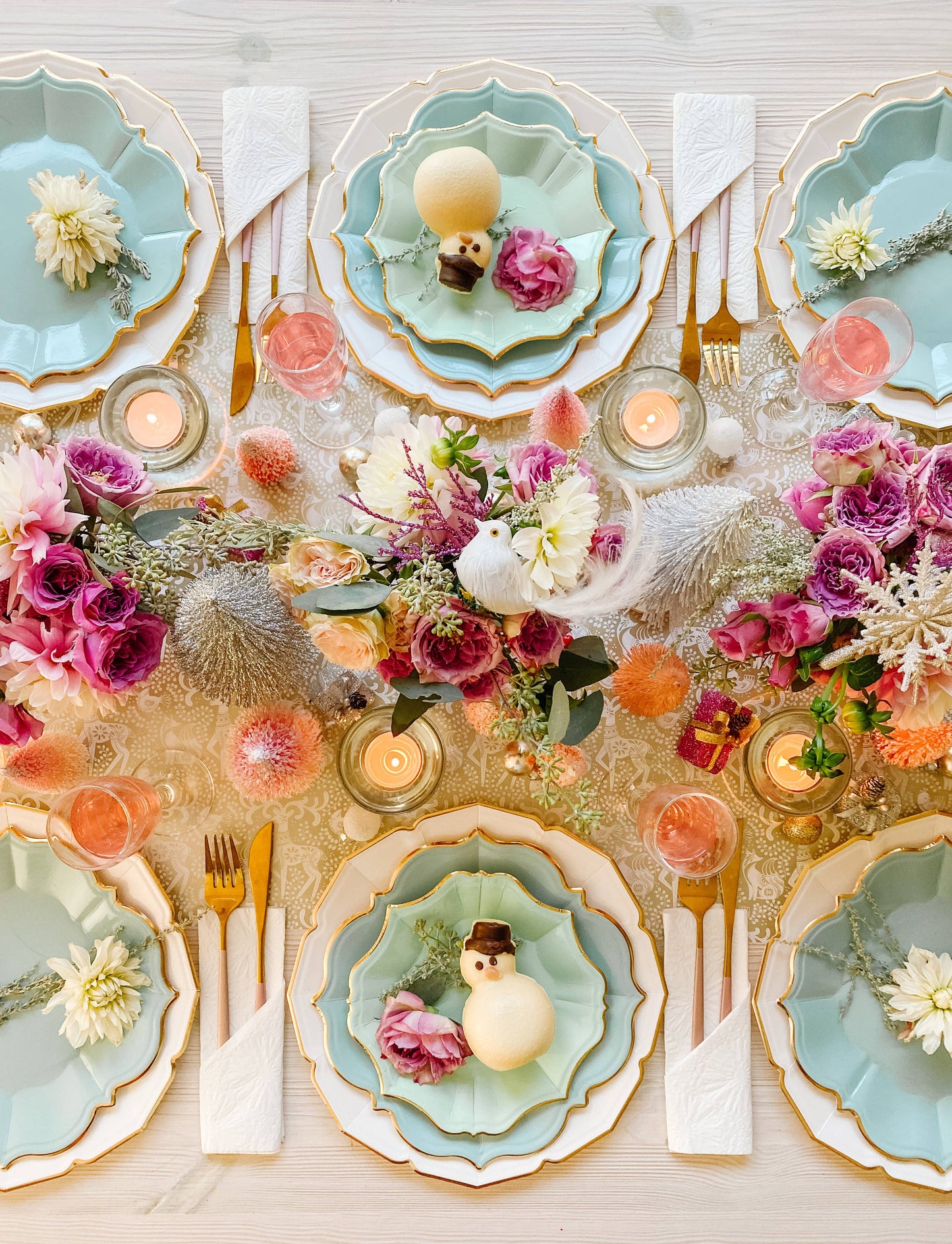 Light Blue Dinner Plates with Gold Edge