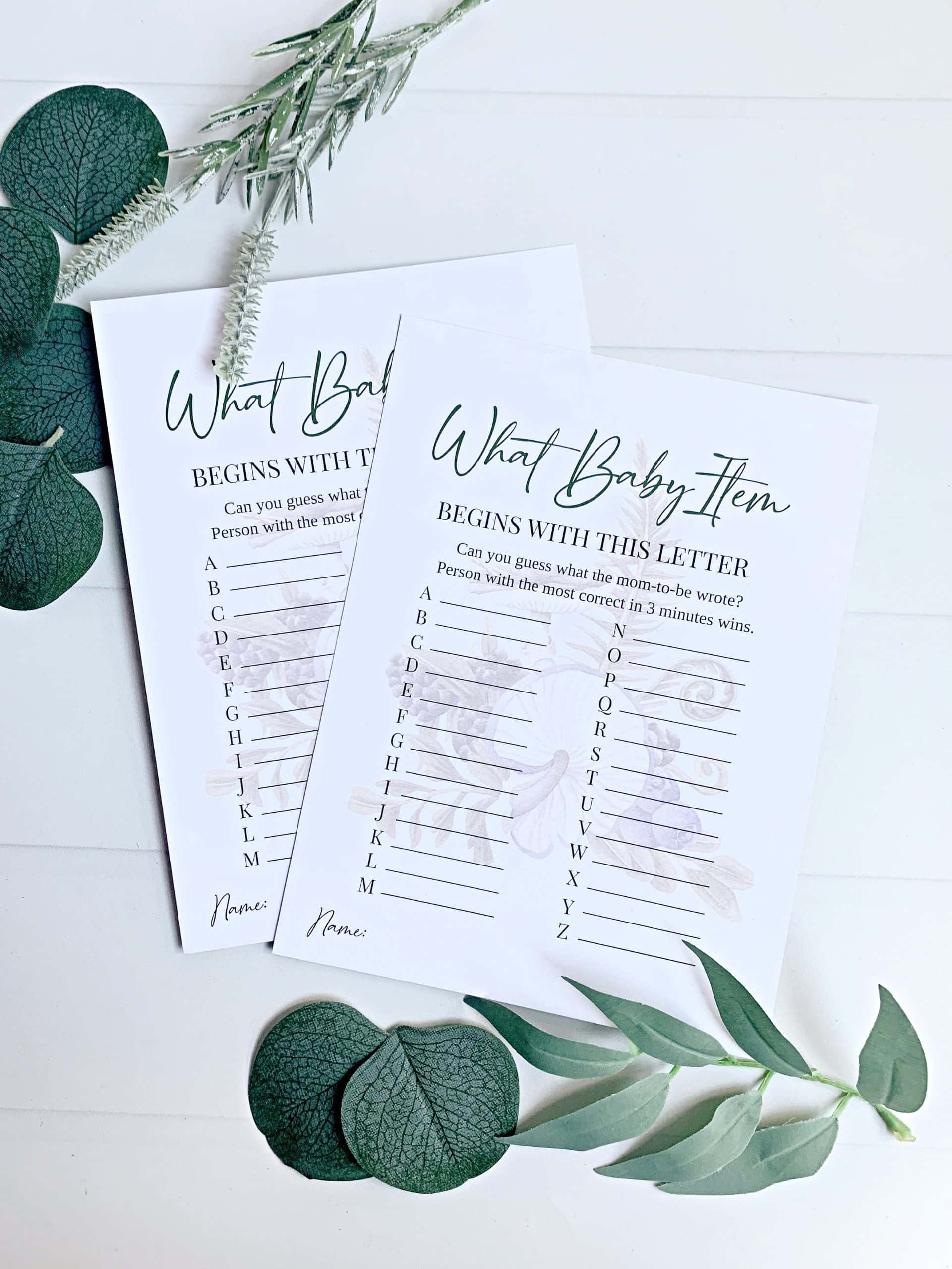 Celebrate the glowing mom-to-be with our adorable Woodland Mushroom Baby Shower "What Begins With" Baby Items Alphabet Game. With charming green accents and whimsical mushroom illustrations, these cards are a delightful way for guests to pass on their wise words and well wishes.