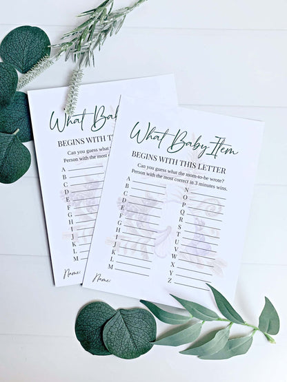 Celebrate the glowing mom-to-be with our adorable Woodland Mushroom Baby Shower "What Begins With" Baby Items Alphabet Game. With charming green accents and whimsical mushroom illustrations, these cards are a delightful way for guests to pass on their wise words and well wishes.