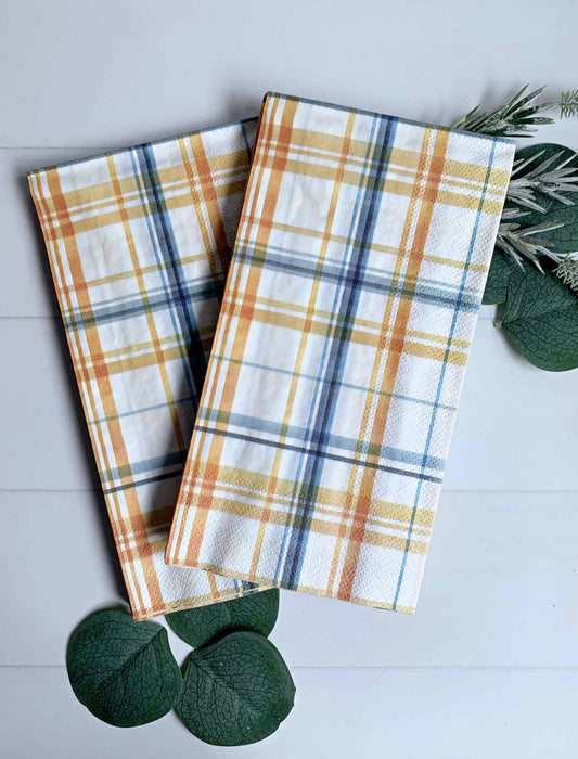 Amber and Blue Pumpkin Plaid Fall Dinner Napkins
