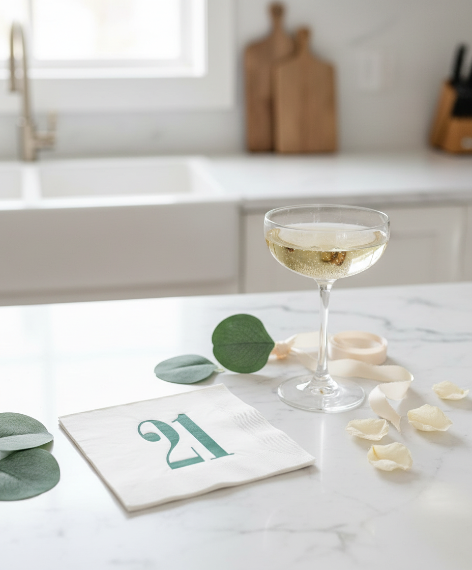 21 Napkin Close-up with Bubbly