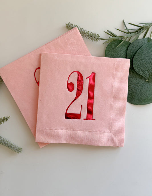 21st Birthday Cocktail Napkins Pink with Red 21 - Set of 16