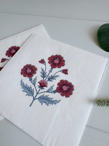 Pink and Blue Floral Block Print Cocktail Napkins - Premium Party Napkins