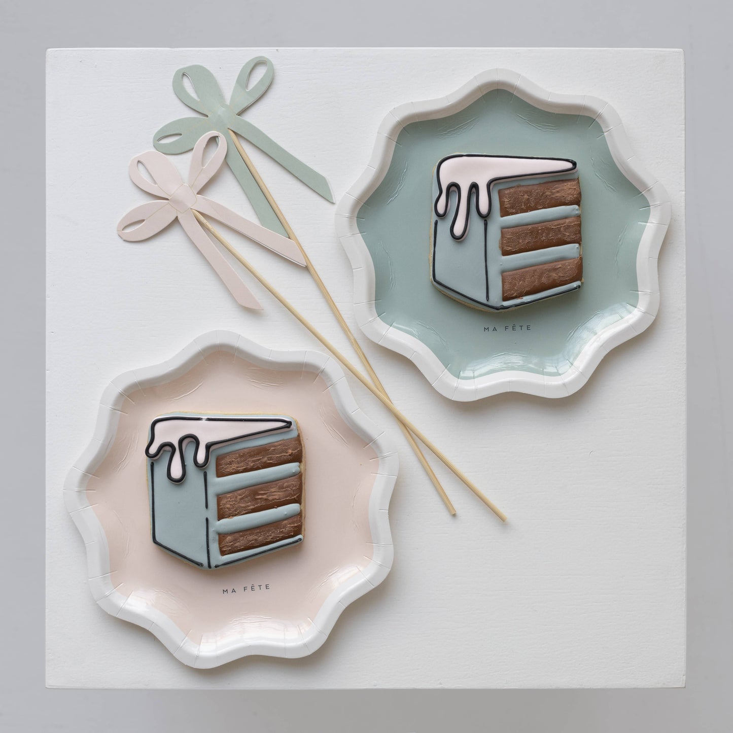 Ribbon Bow Cake Toppers 8 Pack - Blue Mint Mustard Pink Party Decorations