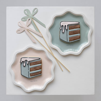 Ribbon Bow Cake Toppers 8 Pack - Blue Mint Mustard Pink Party Decorations