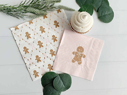 Gingerbread Man Pink Christmas Cocktail Napkins
