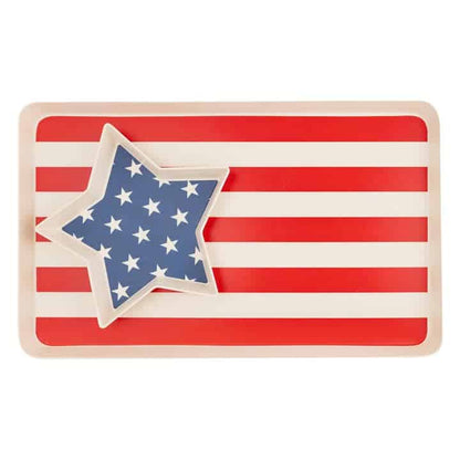 American Flag Stacked Reusable Bamboo Serving Tray Set