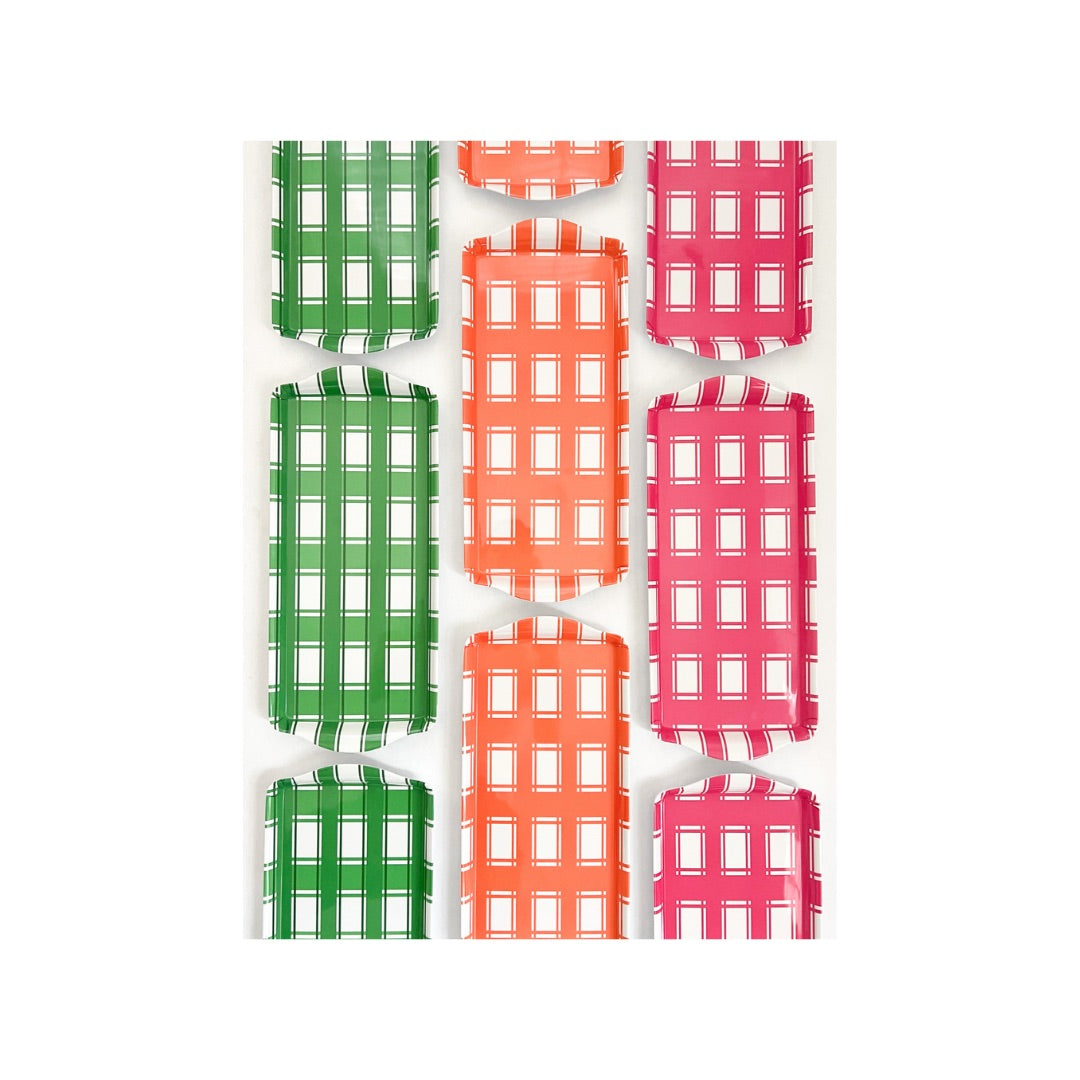 Green Plaid Gingham Melamine Party Tray – 15.25" Reusable Serving Tray for Appetizers