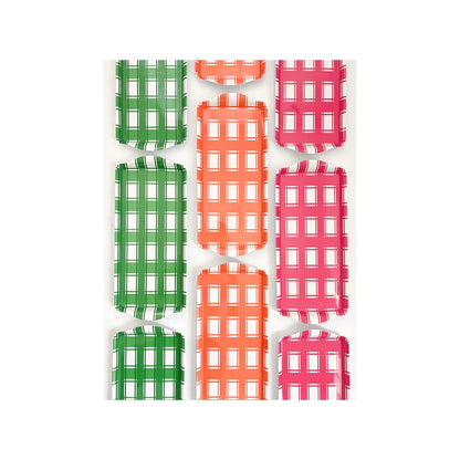 Green Plaid Gingham Melamine Party Tray – 15.25" Reusable Serving Tray for Appetizers