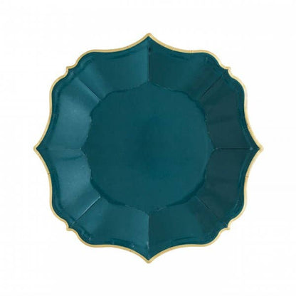Teal Scalloped Dessert Plates : set of 8
