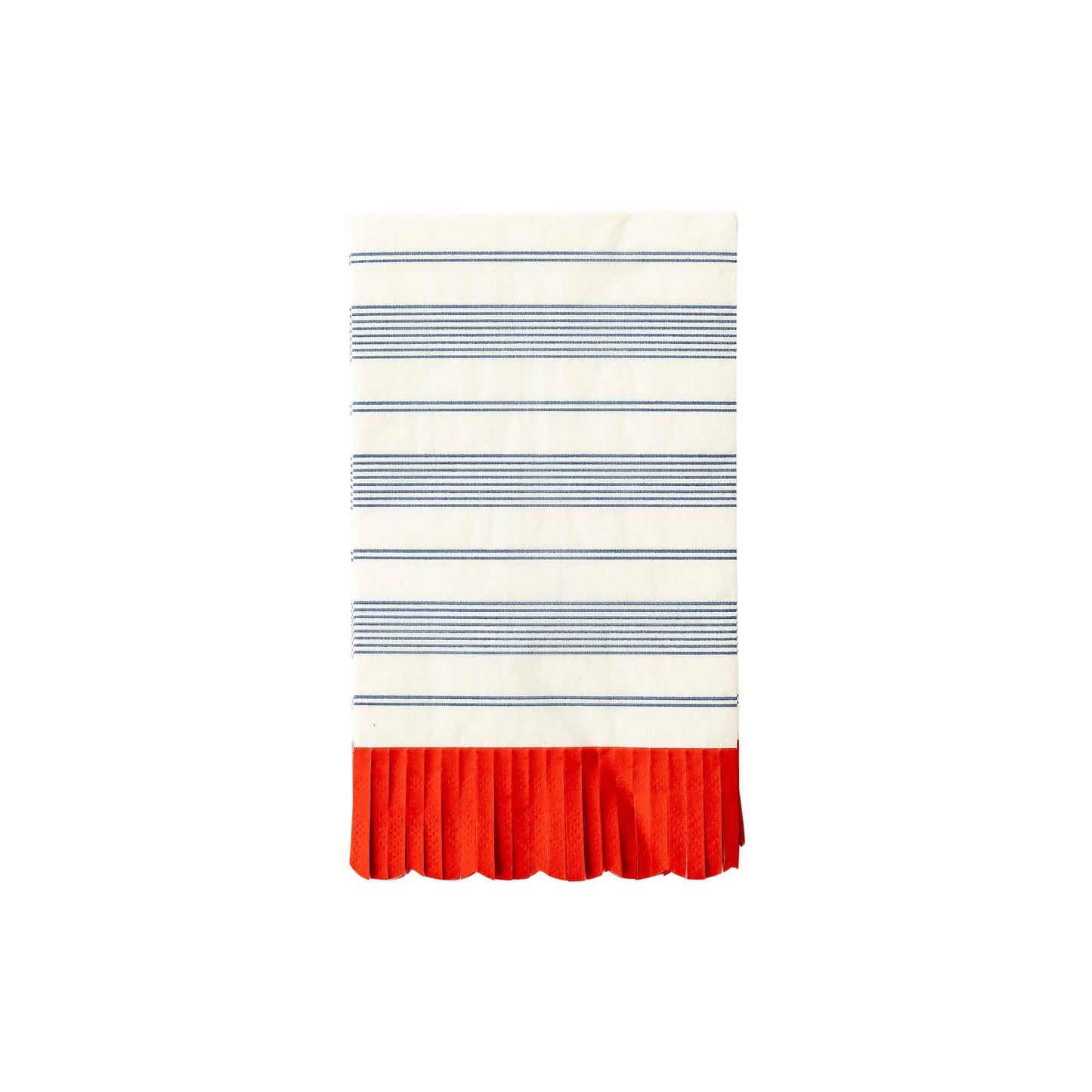 Blue Striped Scallop Dinner Napkin with Red Fringe