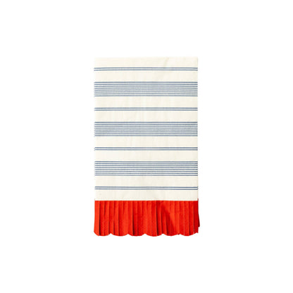 Blue Striped Scallop Dinner Napkin with Red Fringe