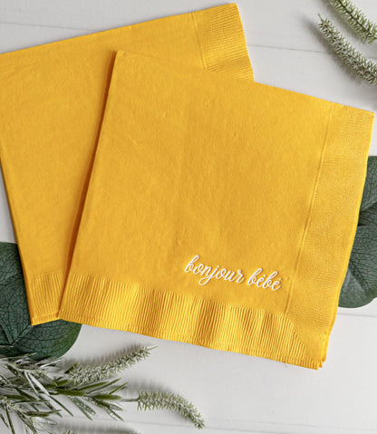 Bonjour Bebe White on Yellow Luncheon Napkins