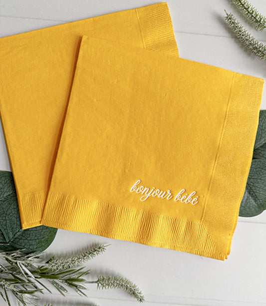 Bonjour Bebe White on Yellow Luncheon Napkins