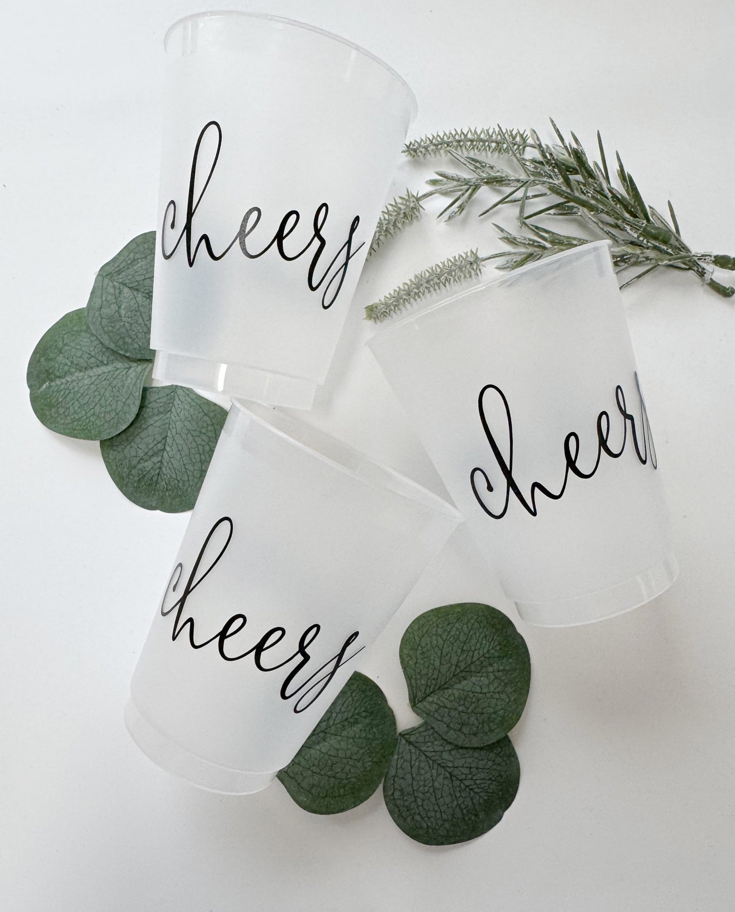 Raise a glass in style with our Frosted 16 oz "Cheers" Cups, featuring elegant black script printed on both sides. These versatile cups are perfect for celebrating birthdays, engagements, weddings, anniversaries, and all of life’s toast-worthy moments. With a sleek frosted finish and classic script