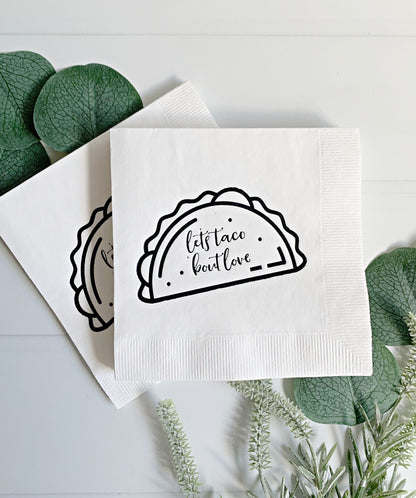 Let's Taco Bout Love Napkins Black & White - Wedding Taco Bar Engagement - Set of 16