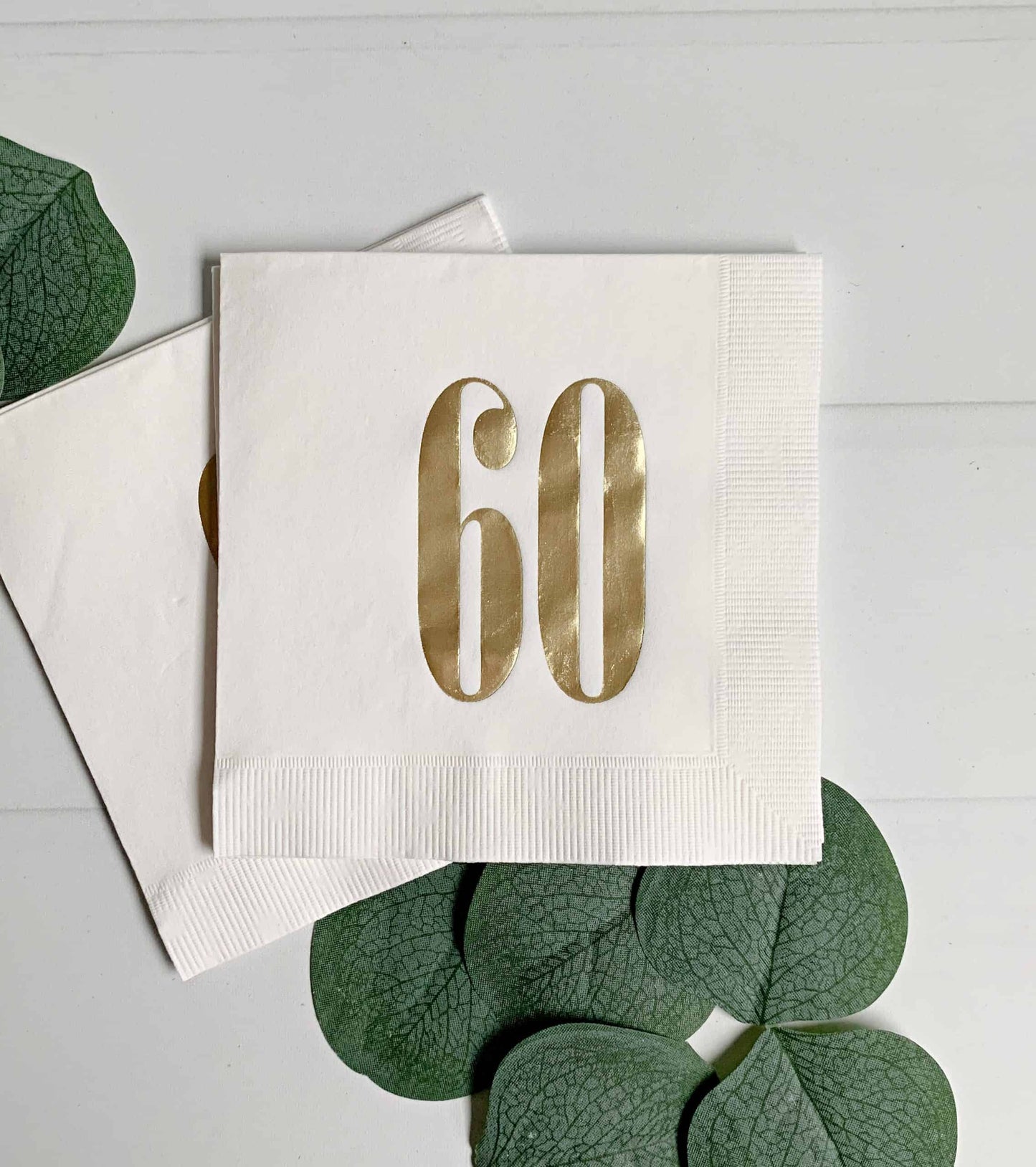60th Birthday Cocktail Napkins - Gold on White