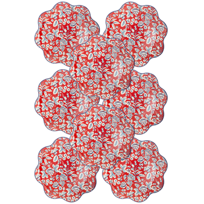 Hamptons Red Floral Scalloped Plates