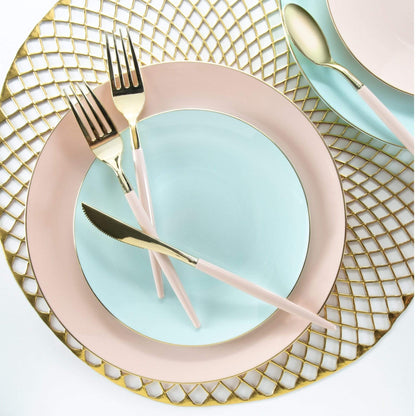 Mint Green Plastic Plates with Gold Rim 7.5" - Premium Appetizer Dessert Plates 10 Pack