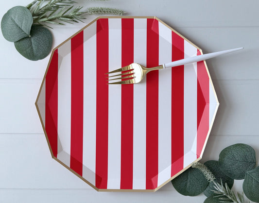 Red Cabana Striped Large Plates