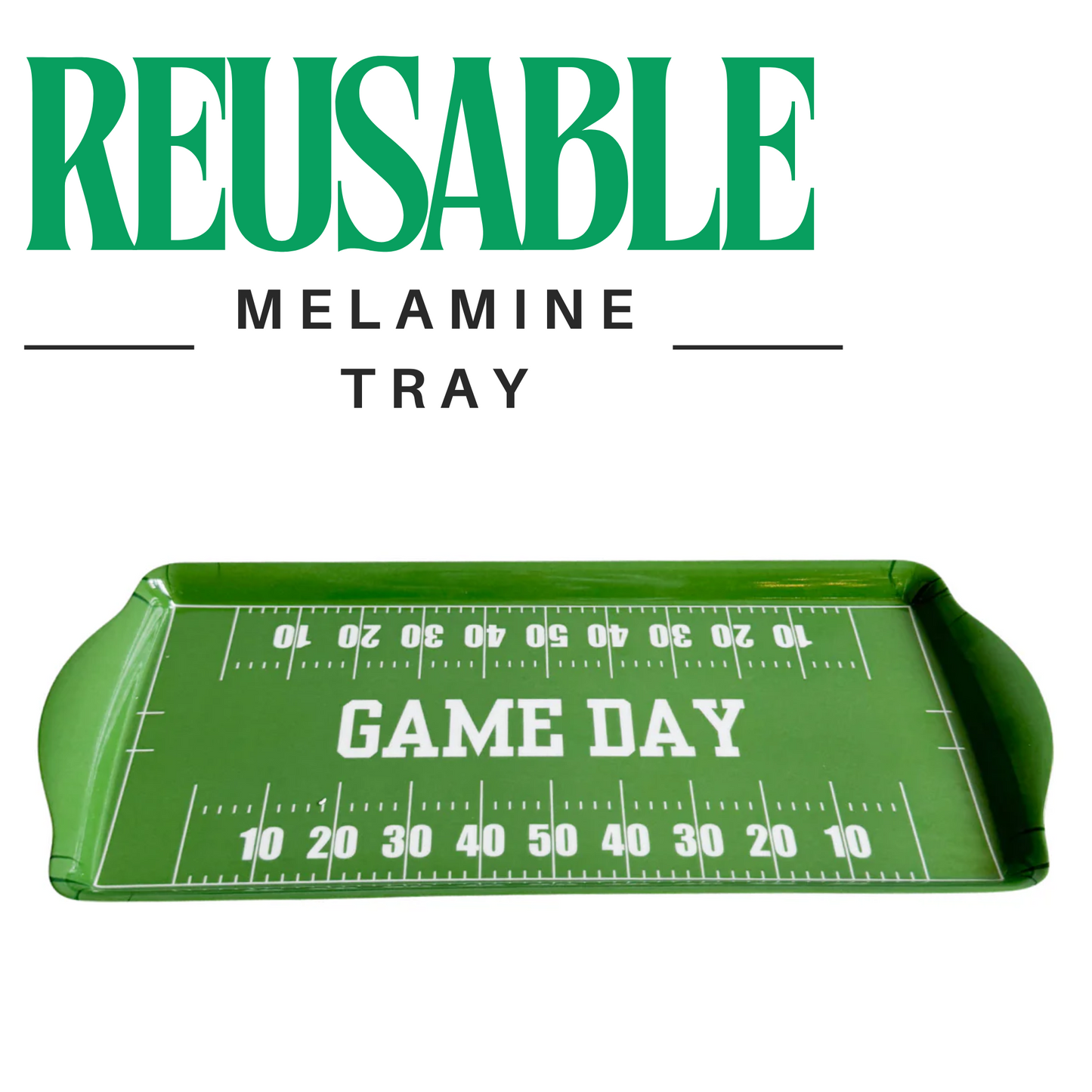Green Football Game Day Melamine Serving Tray — Appetizer & Tailgate Platter