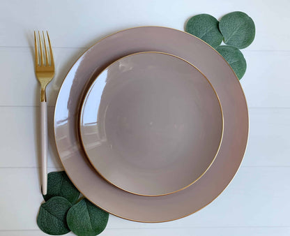 Taupe with Gold Edge Dinner Plates 10.25"
