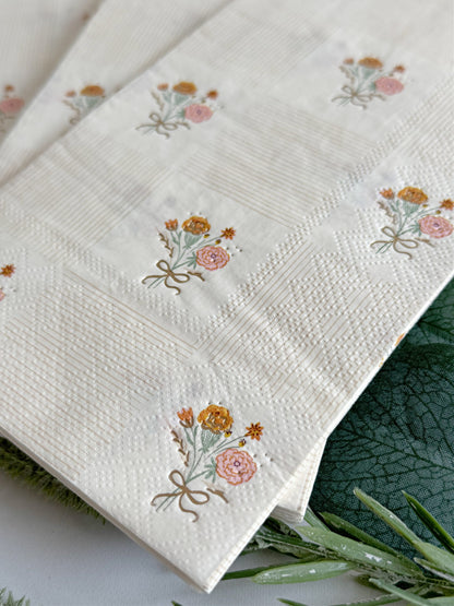 Cozy Fall Floral Dinner Napkins - Block Print and Gold