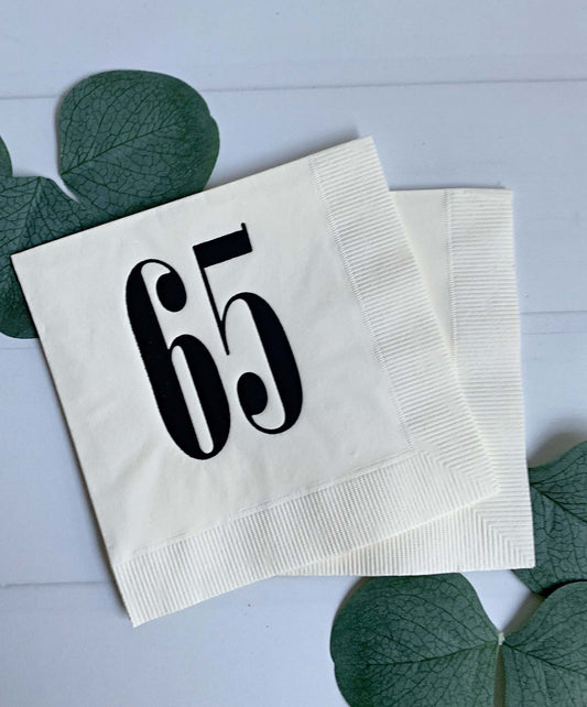 65th Birthday Napkins - Ivory & Black