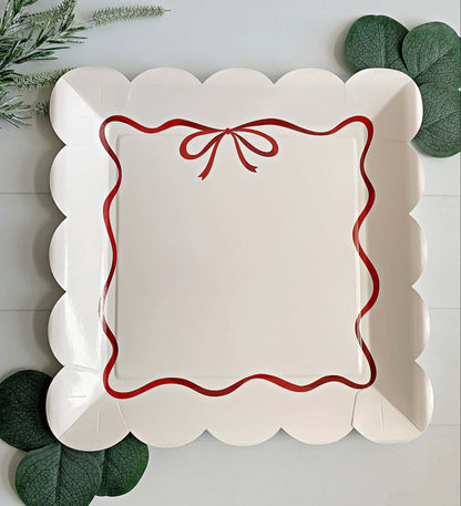 Red Bow Christmas Party Plates