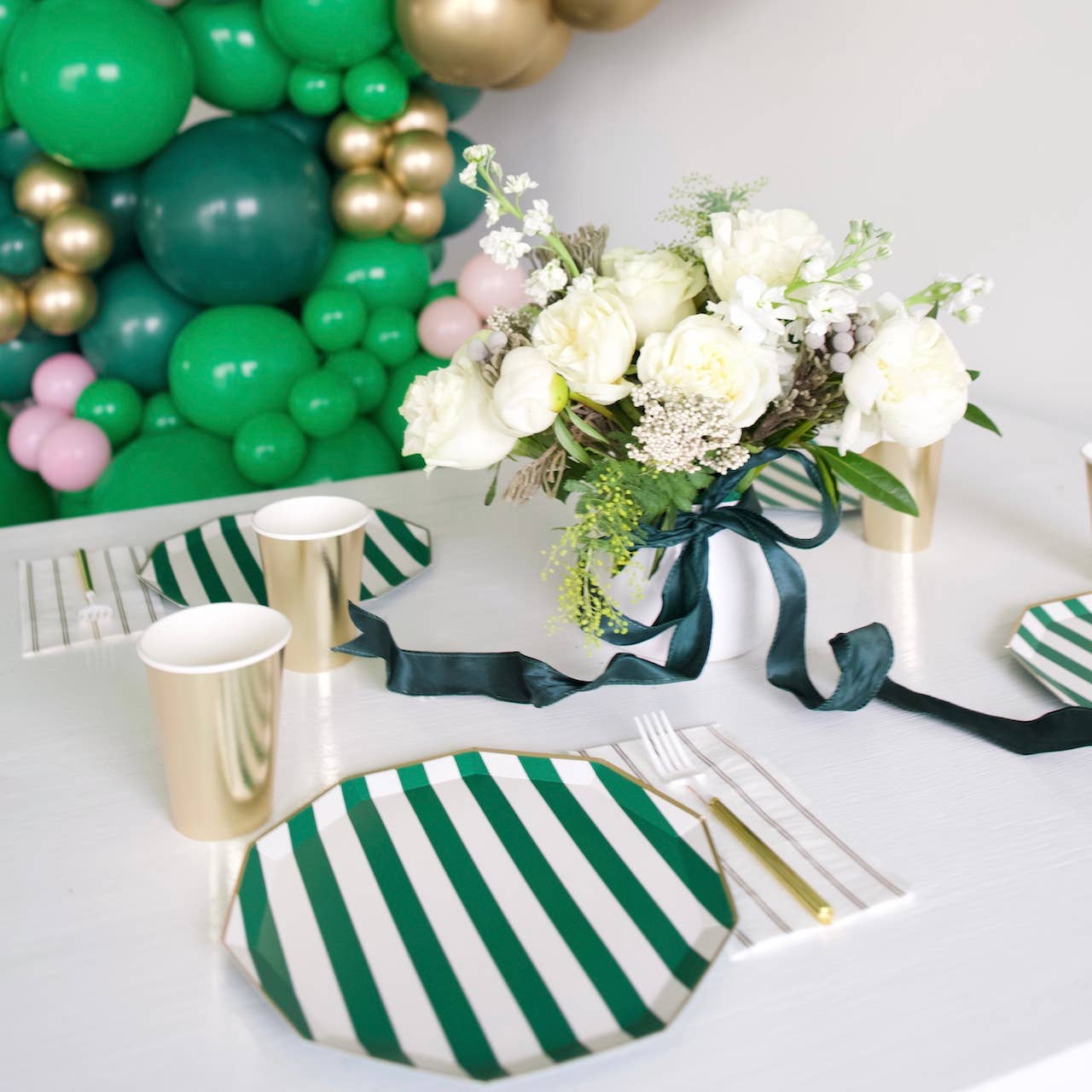 Emerald Green Cabana Striped Paper Plates