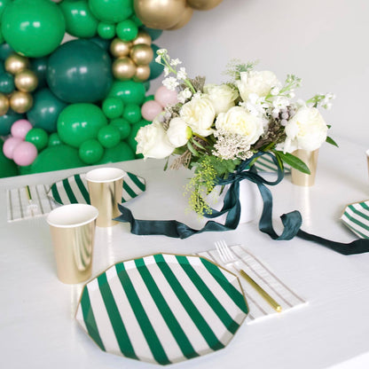 Emerald Green Cabana Striped Paper Plates