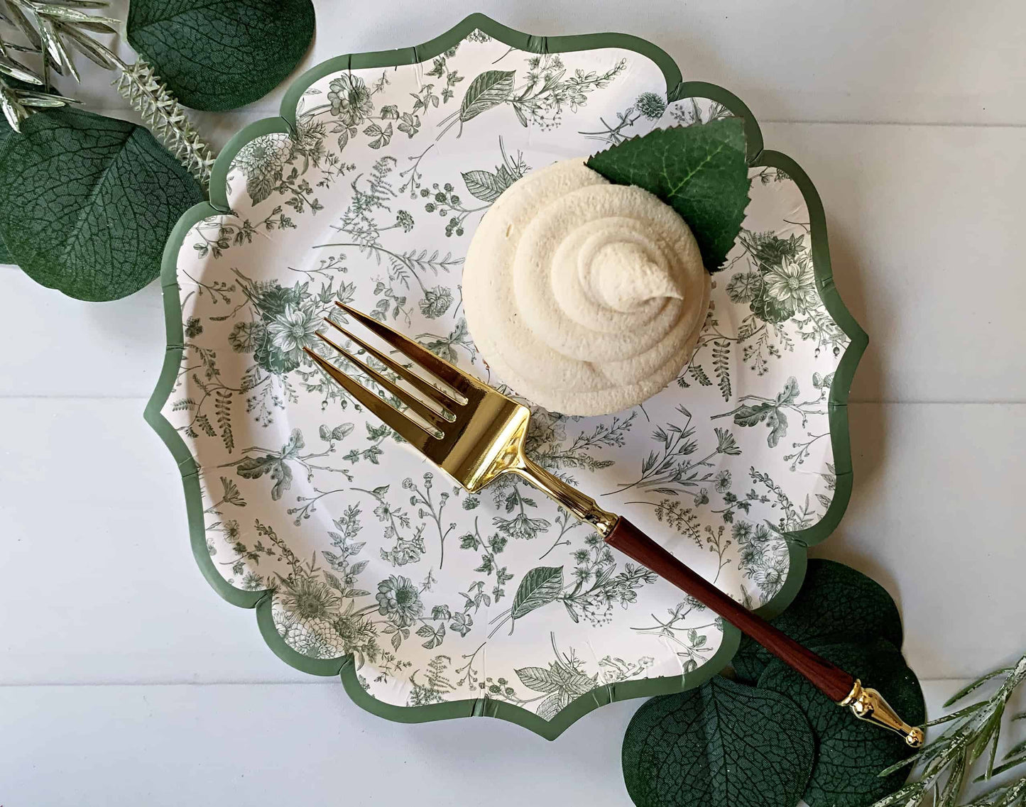 Sage Floral Paper Dessert Plates
