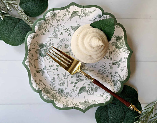 Sage Floral Paper Dessert Plates