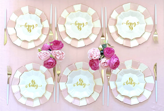 Oh Baby Cake Plates | White & Gold Foil Baby Shower Dessert Plates