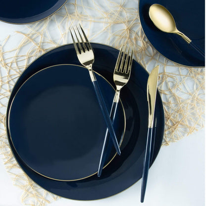 Navy Blue with Gold Dinner Plates - Plastic