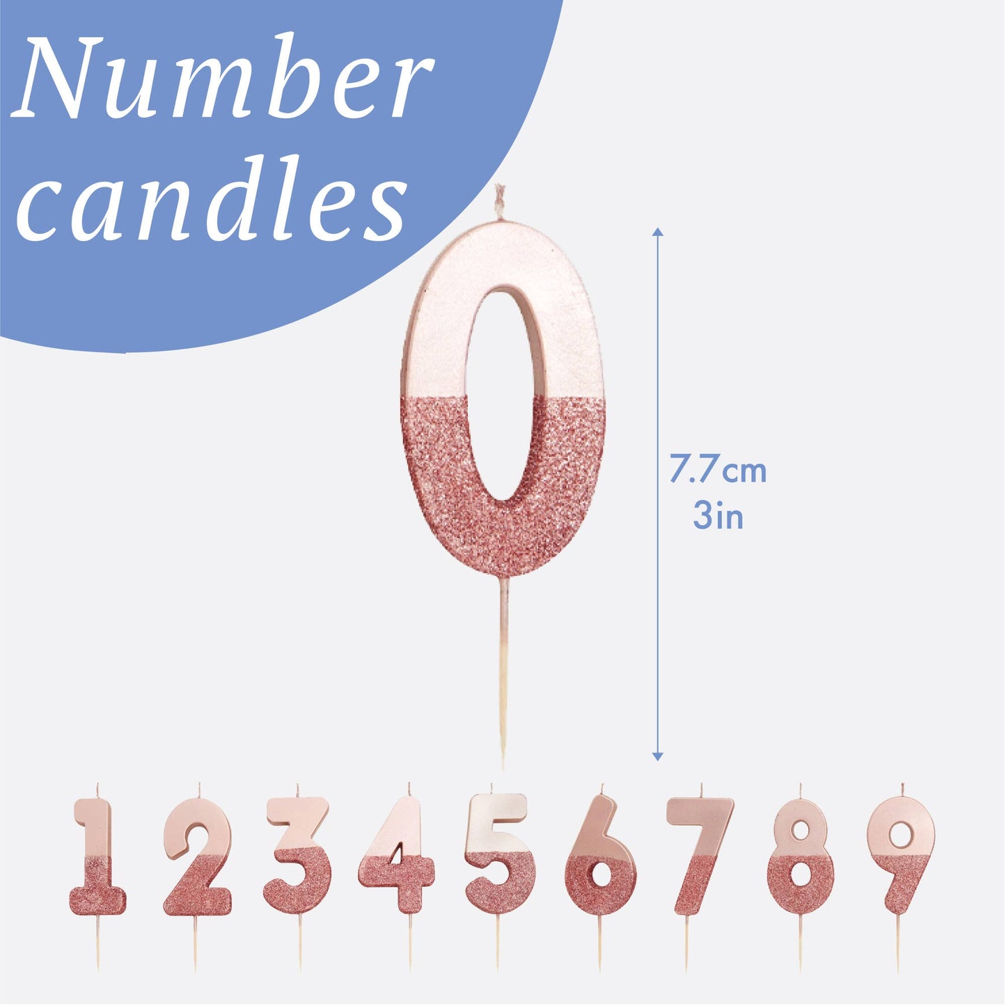 Rose Gold Glitter Number 1 Birthday Candle | First Birthday Cake Topper | 3" Tall Candle