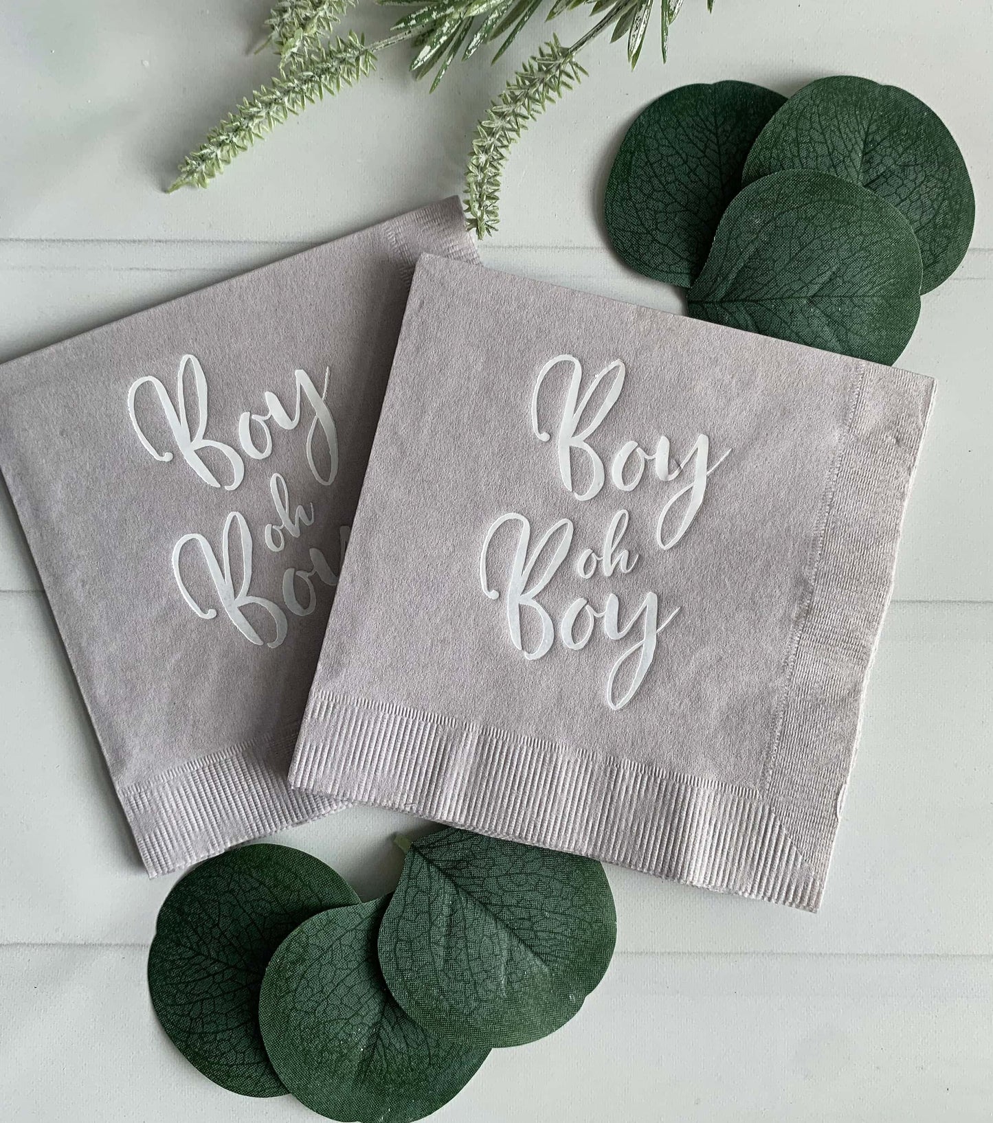 Boy oh Boy -  White on Grey Baby Shower Cocktail Napkins