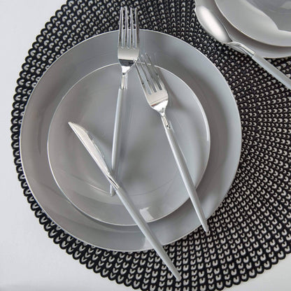 Round Grey with Silver Edge Dessert Plates