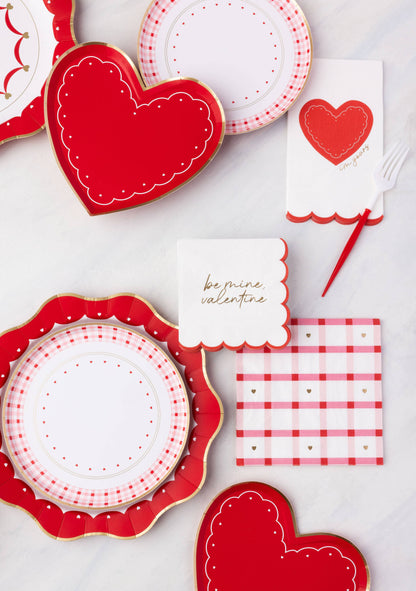Red Heart Paper Plates - Valentine's Day Dessert Plates Set of 8