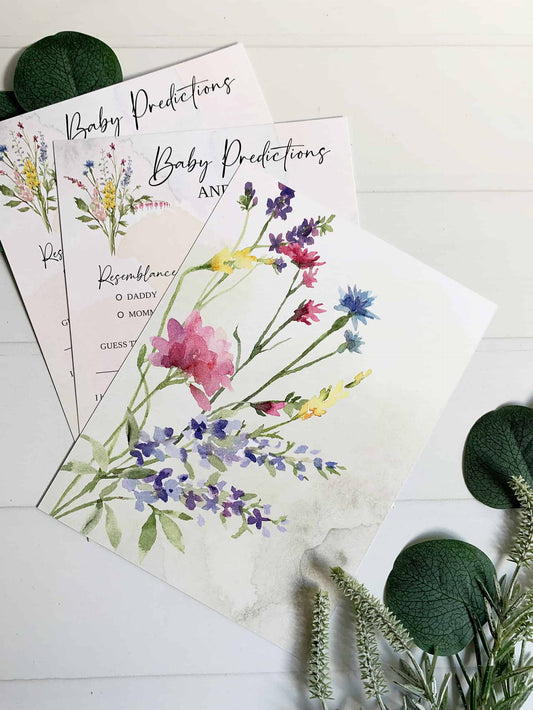Wildflower Baby Predictions and Advice cards for a Baby in Bloom Baby Shower.