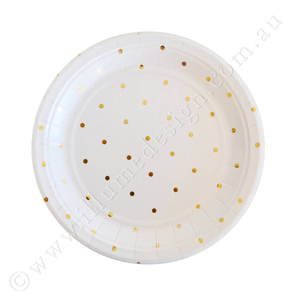 Gold Polka Dot Paper Plates - Cake Size