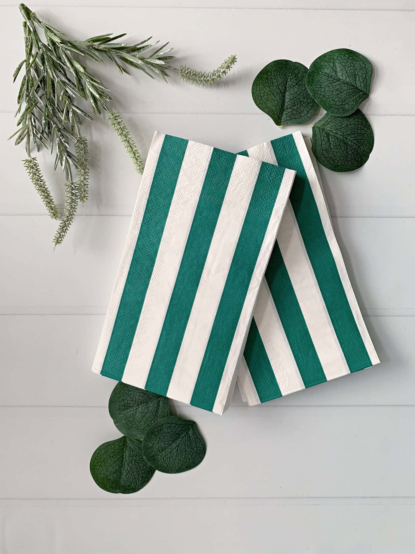 Emerald Green Cabana Striped Paper Dinner Napkins