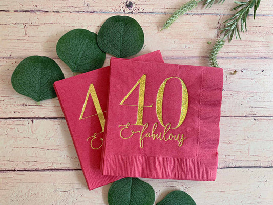 40 & Fabulous Cocktail Napkins - Hot Pink
