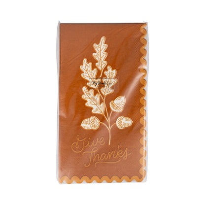 Give Thanks Acorns Orange Dinner Napkins - Scalloped Details