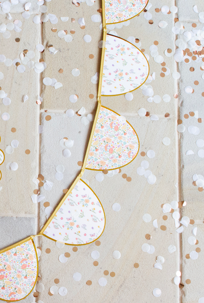 Tea Party Scalloped Garland Banner - Peach Floral Wall Decoration for Bridal Showers