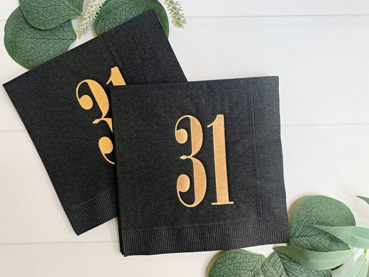 31st Birthday Napkins - Black & Gold