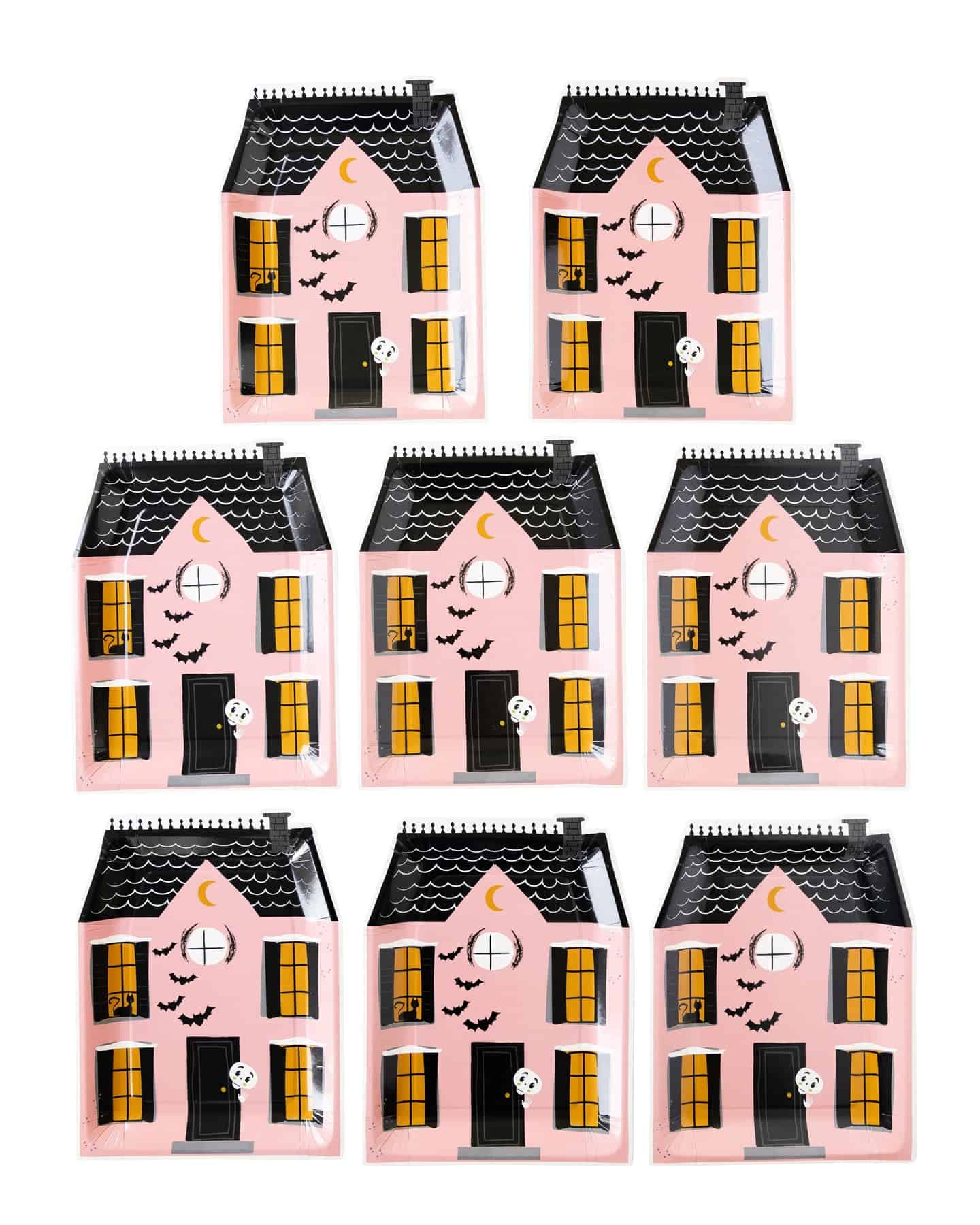Pink Haunted House Shaped Paper Plate